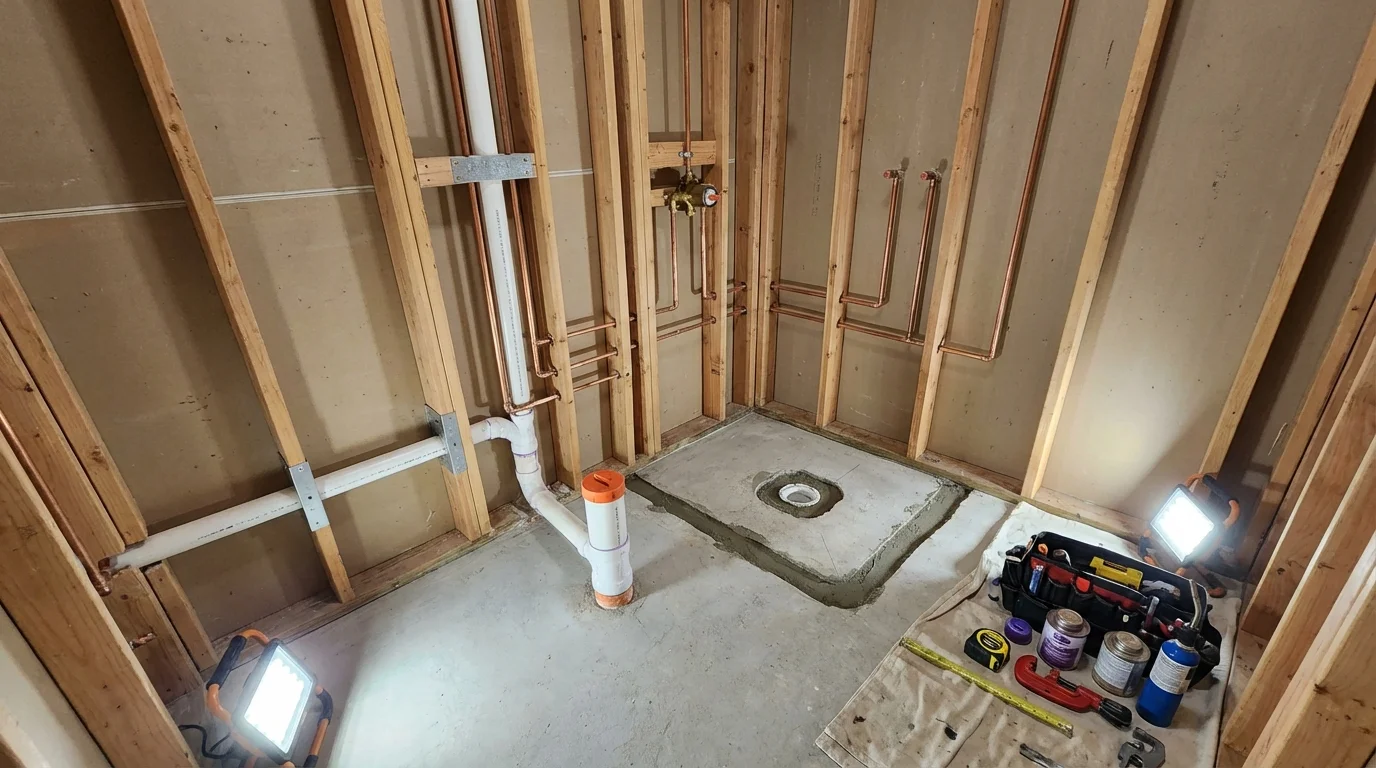 Bathroom rough-in plumbing during remodel by Johns Plumbing LLC in Gooding