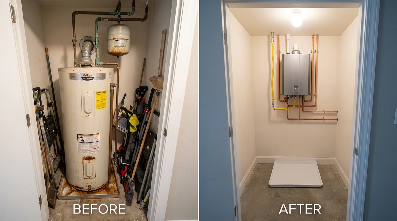 Tank water heater versus wall-mounted tankless unit comparison for Gooding, ID homeowners